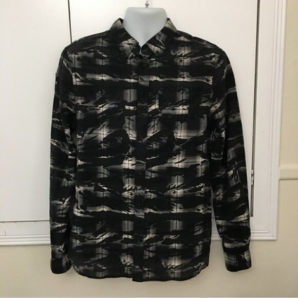 All Saints Bissau Asymmetric Plaid Long Sleeve Shirt - Picture 2 of 8